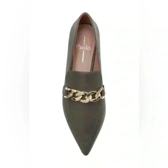 NWOT  Linea Paolo Mabel-L Pointed Toe Loafer  w/Goldtone Links Stone 8.5 - Picture 1 of 6